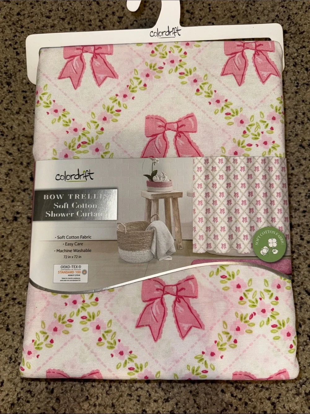 Bow Trellis Pink Cotton Shower Curtain